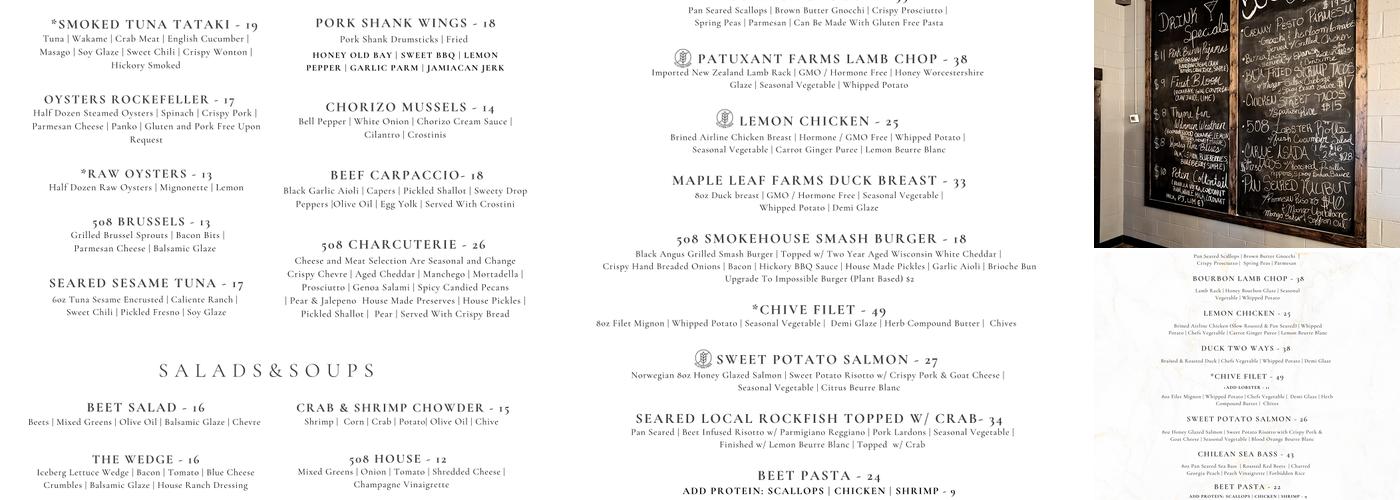 508 Crafthouse Menu