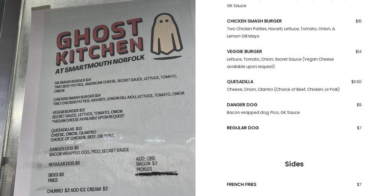 Ghost Kitchen Norfolk Menu