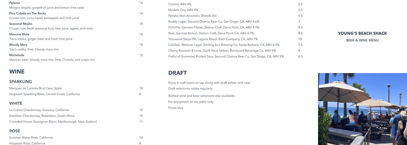 Young’s Beach Shack Menu