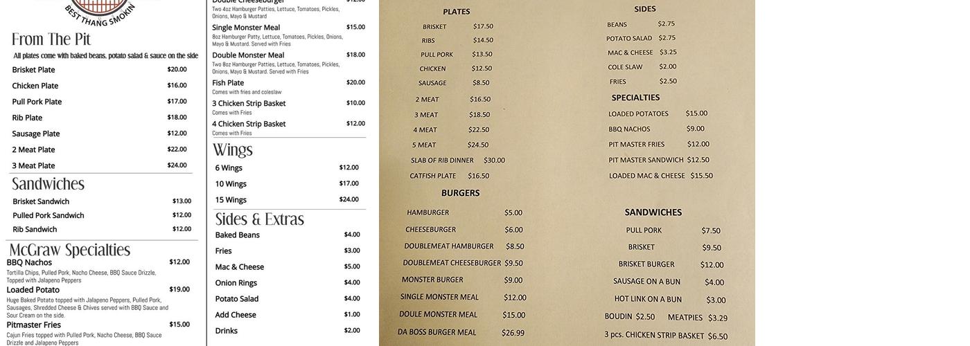 Mcgraws BBQ LLC Menu