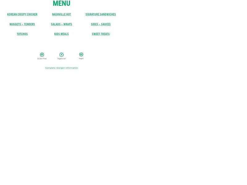 BB's Crispy Chicken Menu