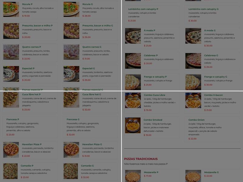 Cuca Libre Menu