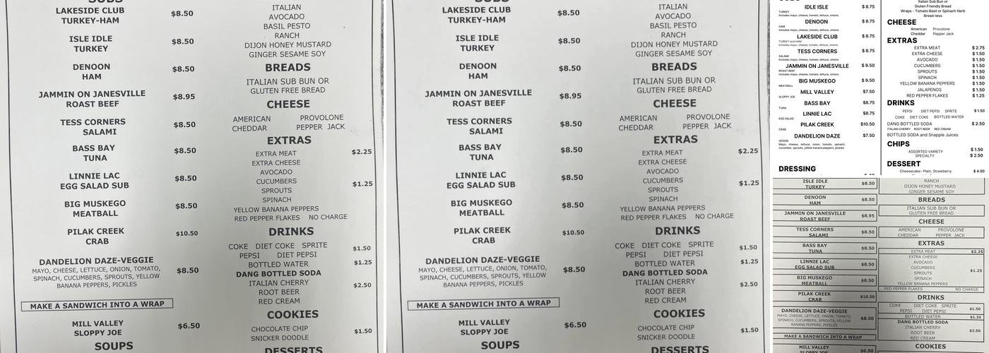 Lakeside Subs Menu