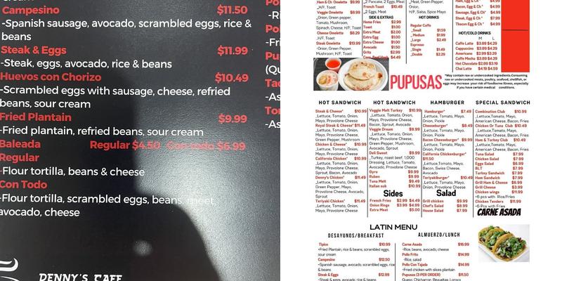 Denny's Cafe Menu