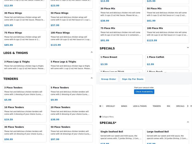 Luna’s Chicken N Seafood Menu