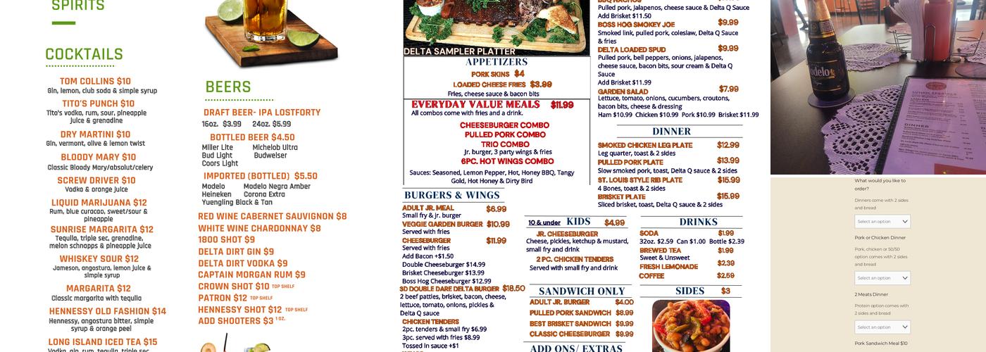 Delta Que & Brew Menu