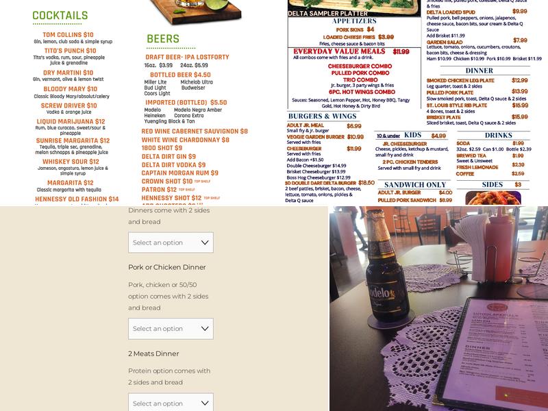 Delta Que & Brew Menu