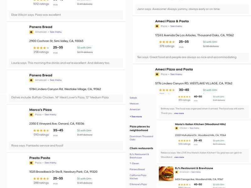 Thousand Oaks Pizza Menu