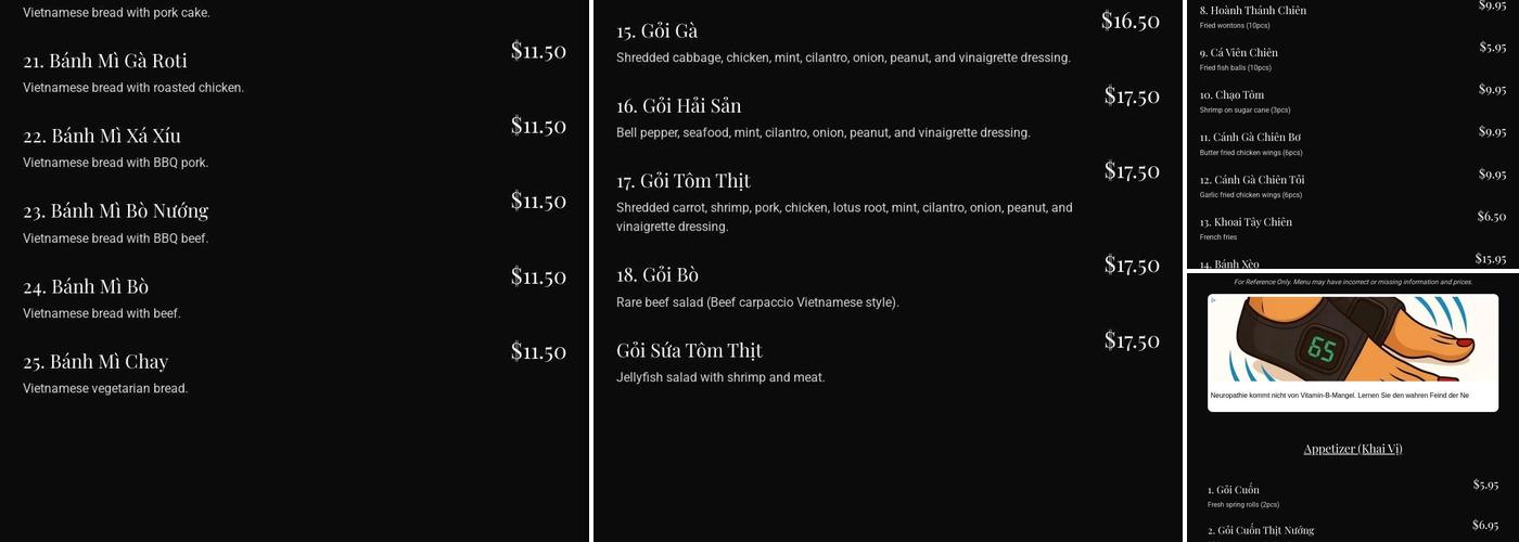 Á Dông Pho & Coffee Menu