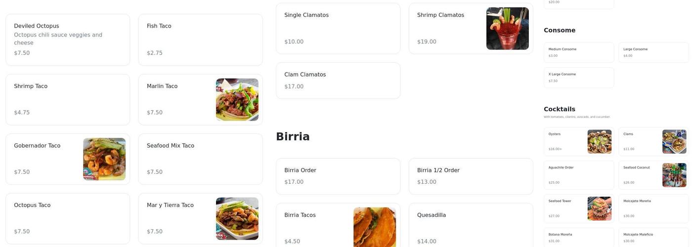 La Moreña Mariscos Menu