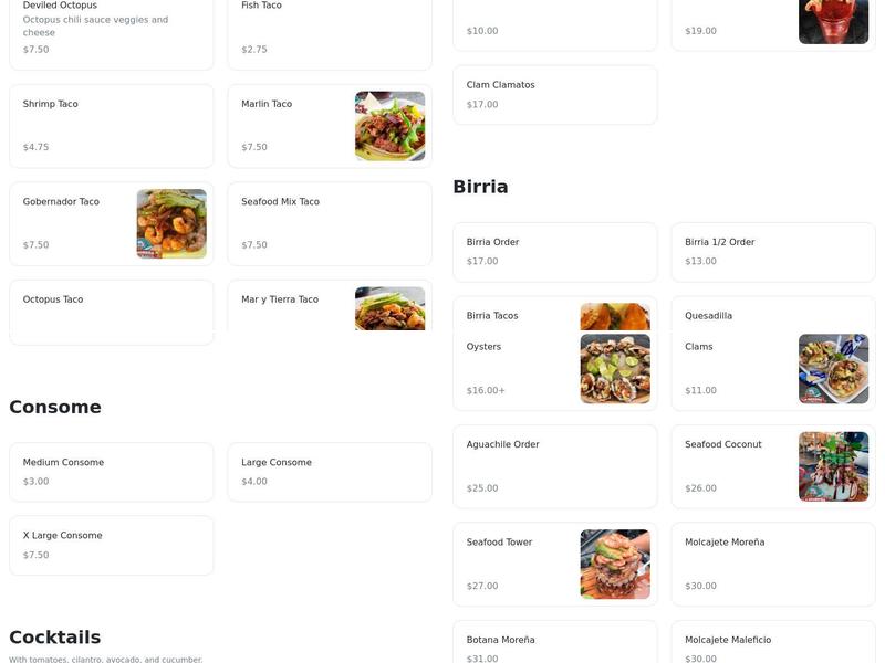 La Moreña Mariscos Menu