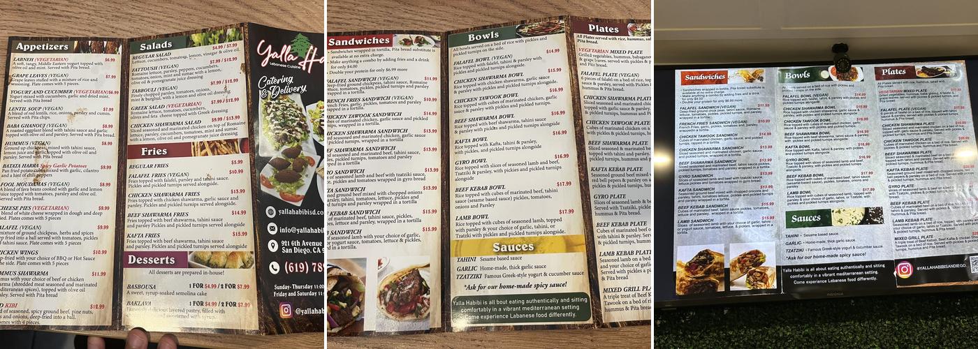 Yalla Habibi Menu