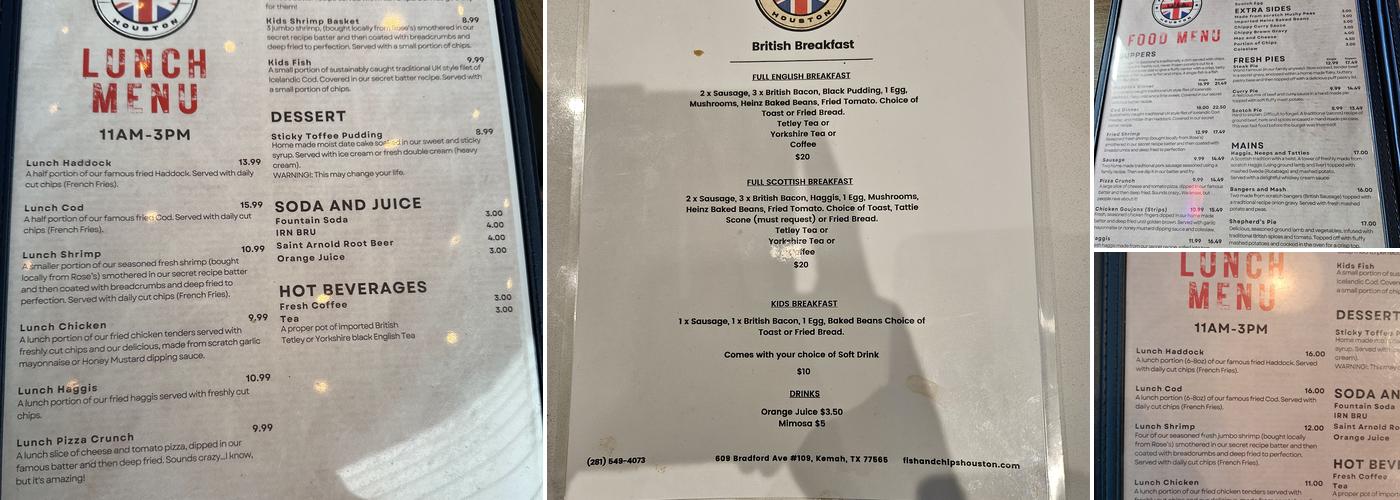 Fish and Chips Houston Menu