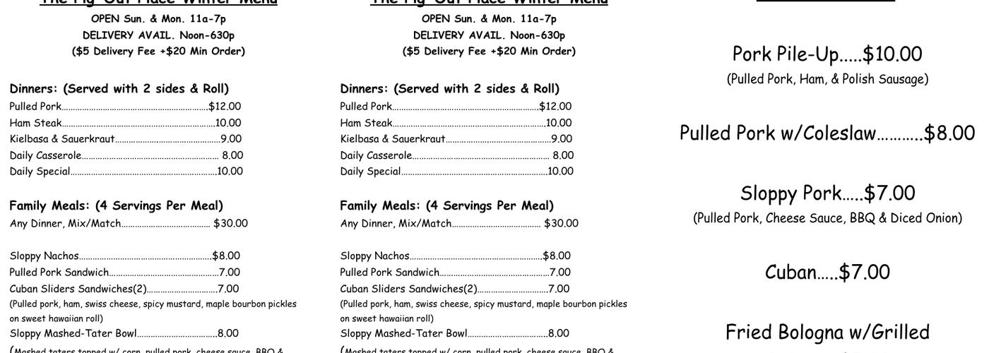 The Pig-Out Place Menu