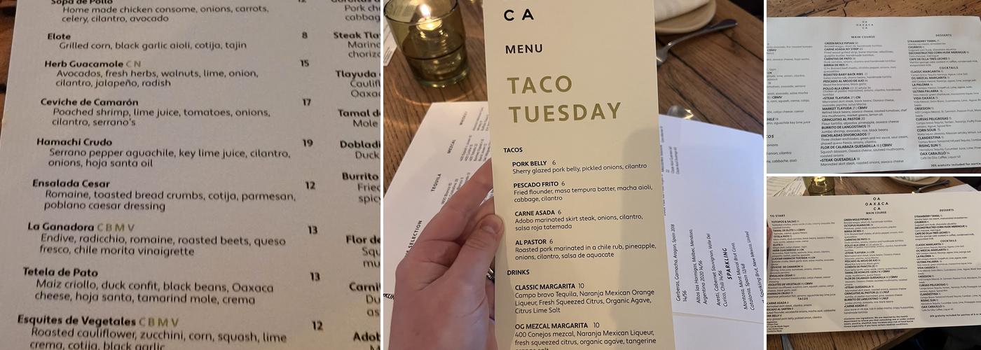 Oaxaca Menu