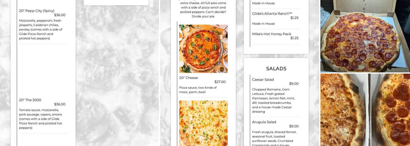 Glide Pizza Menu