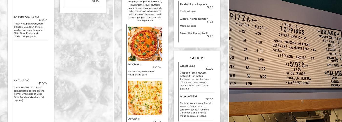 Glide Pizza Menu