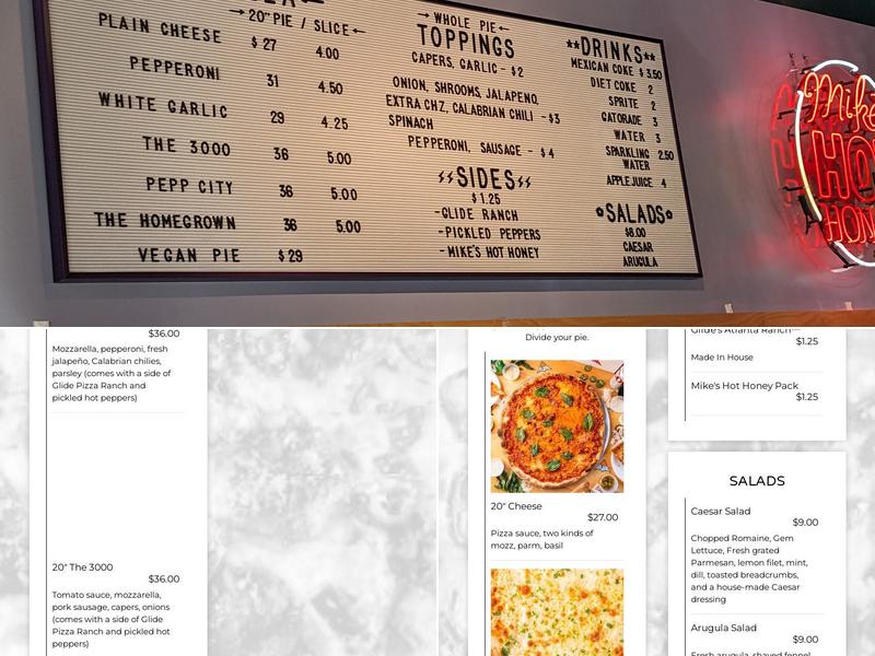 Glide Pizza Menu