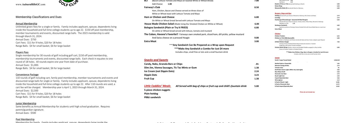 Fairways Grill Menu