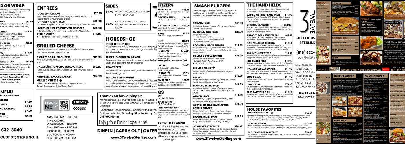 3Twelve Burger Bar Menu