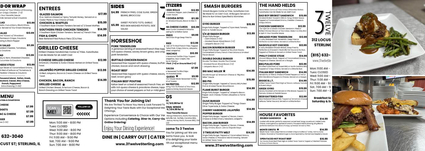 3Twelve Burger Bar Menu