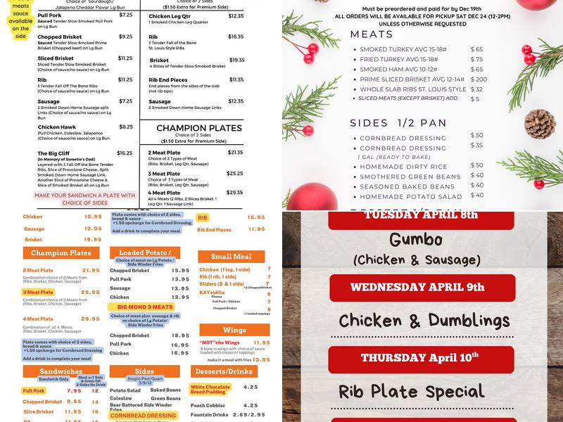 Sweetie’s Bar-B-Q Menu