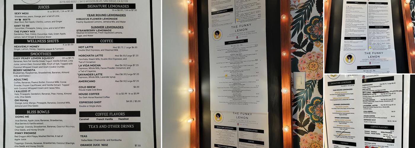 The Funky Lemon Menu