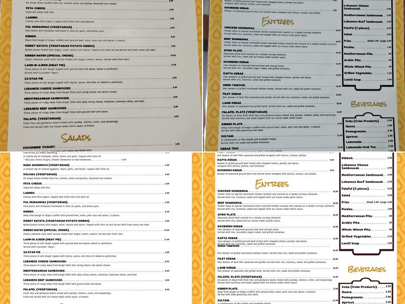 Lebanese Palace Menu