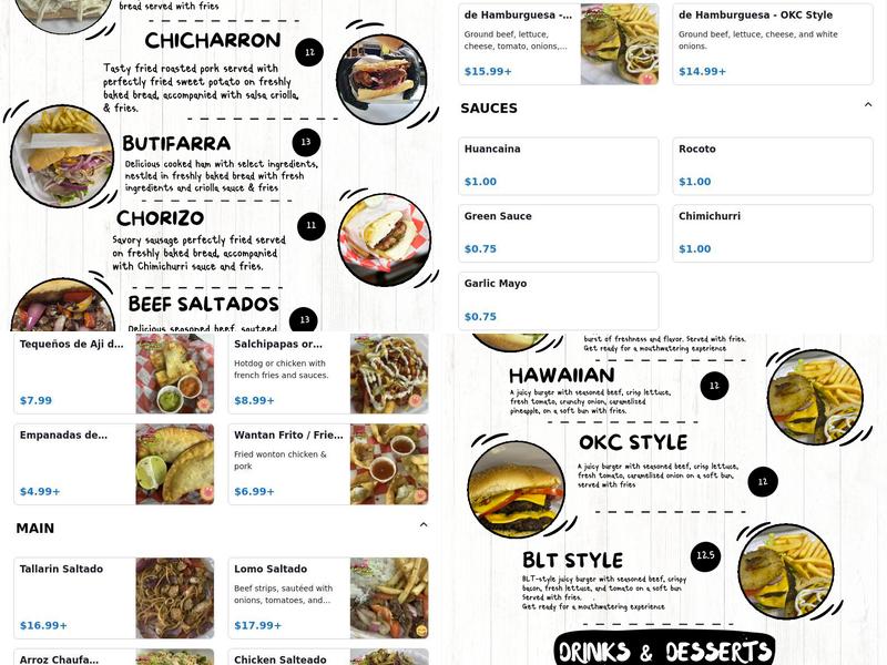 Chicha Fusion Menu