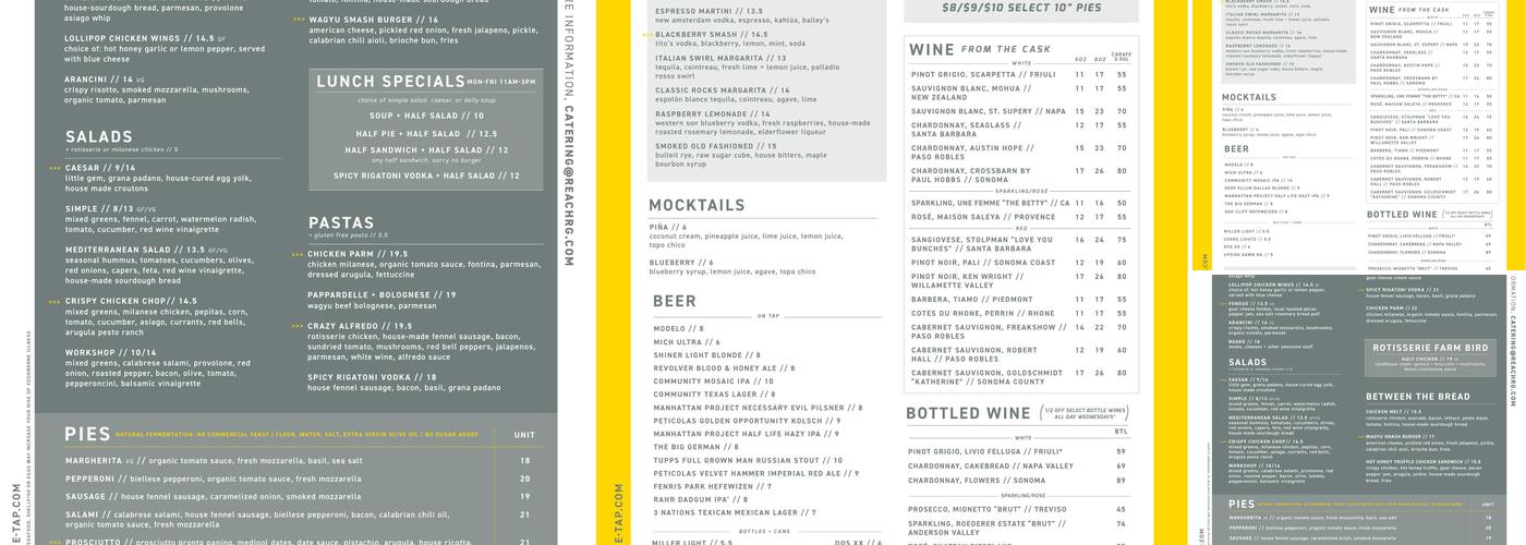 Pie Tap Pizza Workshop + Bar Frisco Menu