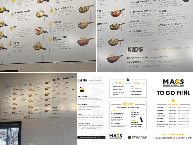 MACS (Macaroni And Cheese Shop) Madison Menu