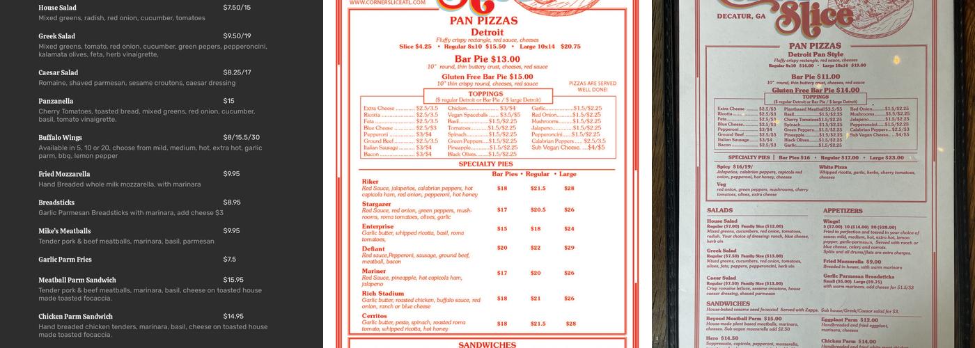 Corner Slice Menu
