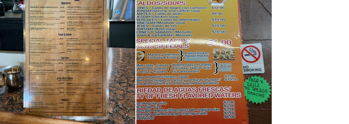 Mariela's Mexican restaurant Menu