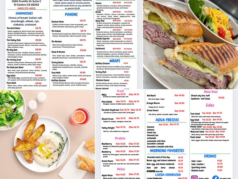 Valley Vida Menu