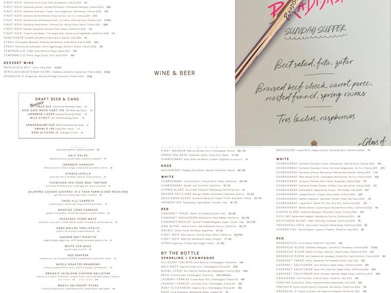 Paradisaea Menu