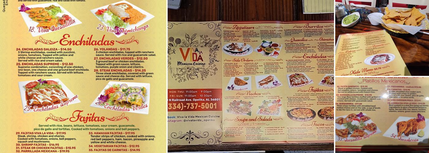 Viva La Vida Mexican Cuisine Opelika Menu