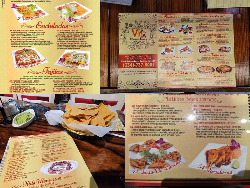 Viva La Vida Mexican Cuisine Opelika Menu