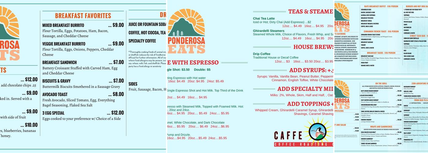 Ponderosa Eats Menu