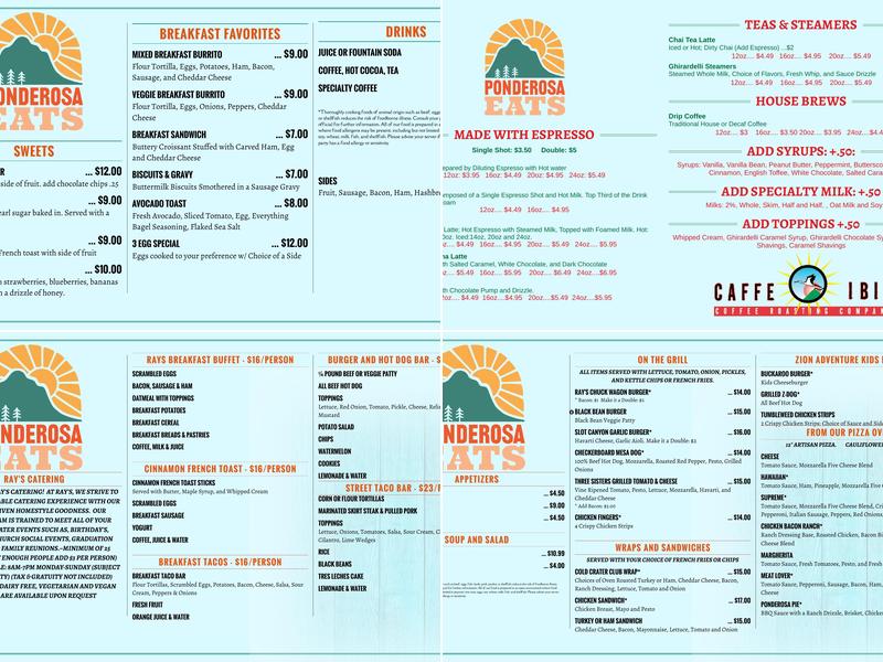Ponderosa Eats Menu