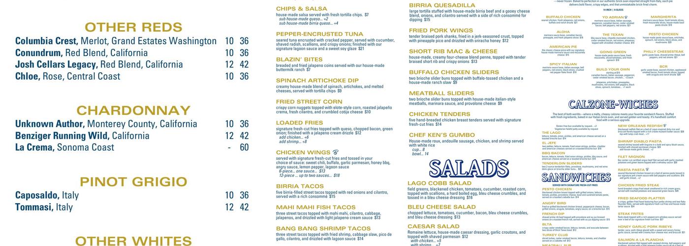 Blue Lagoon Bar & Grill Menu