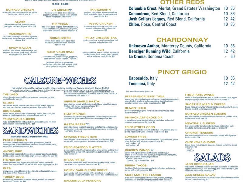 Blue Lagoon Bar & Grill Menu