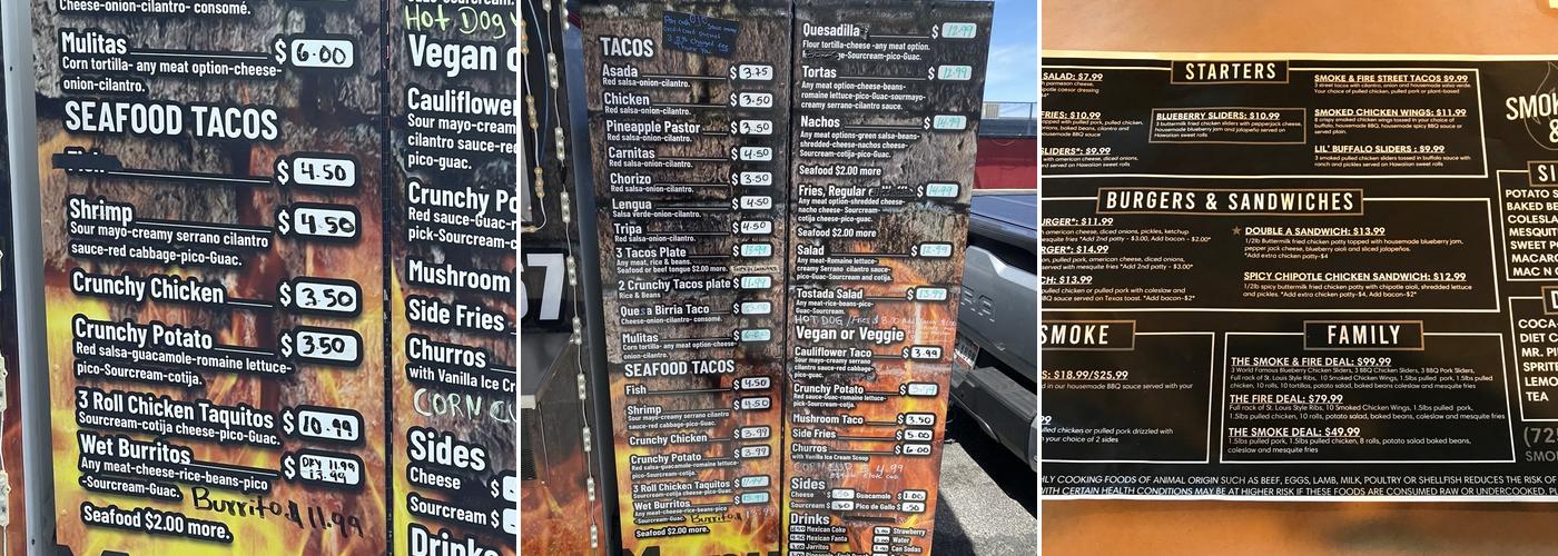 Fire Tacos Menu