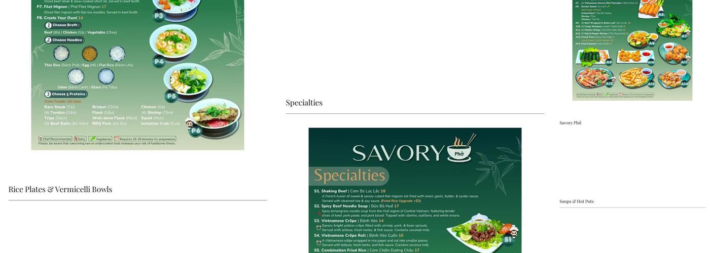 Savory Pho Menu
