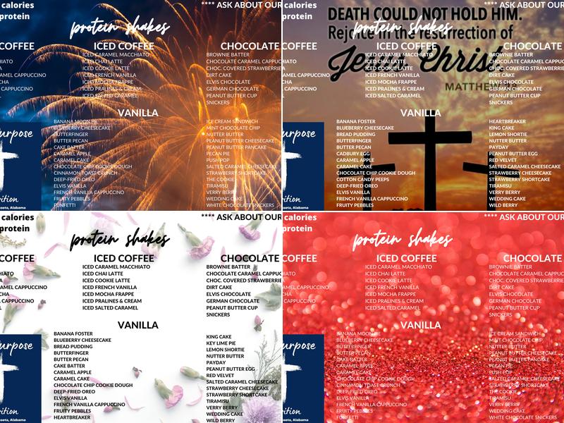 His Purpose Nutrition Menu