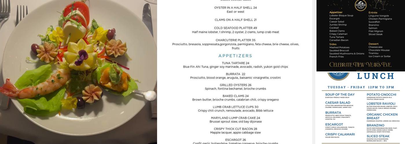 Ocean Blue Prime Menu