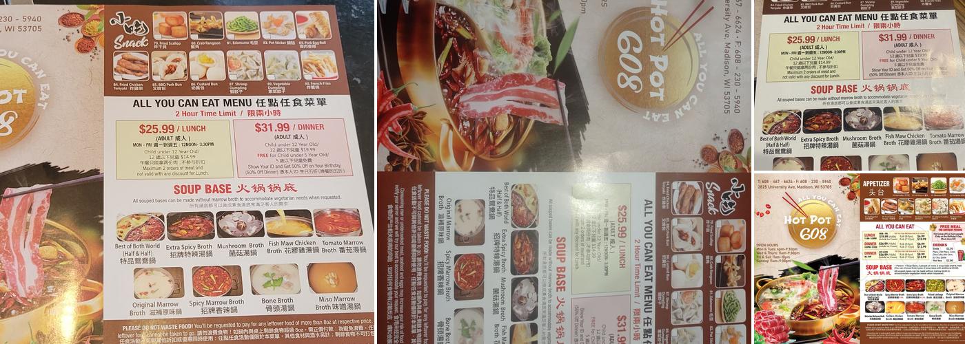 Hot Pot 608 Menu
