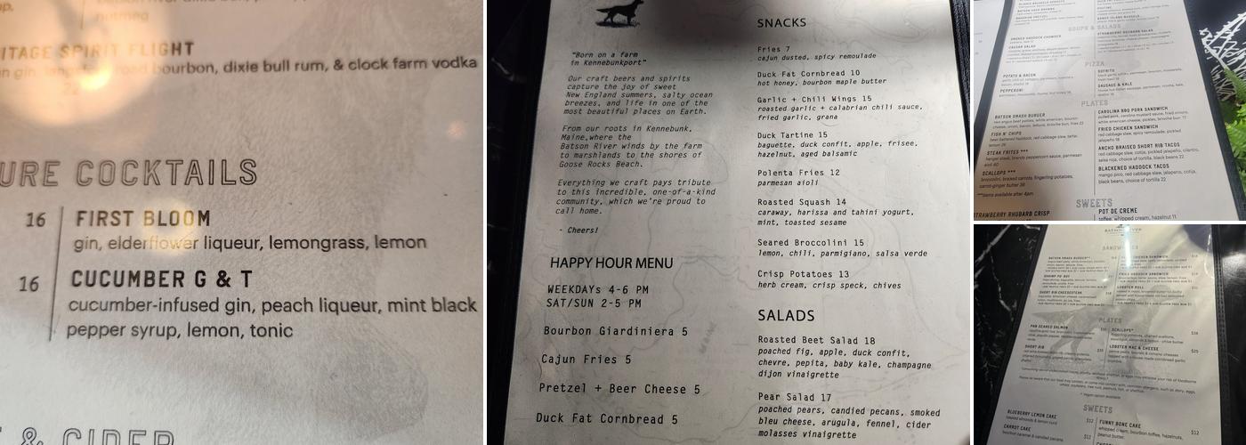 Batson River Brewing & Distilling - Biddeford Menu