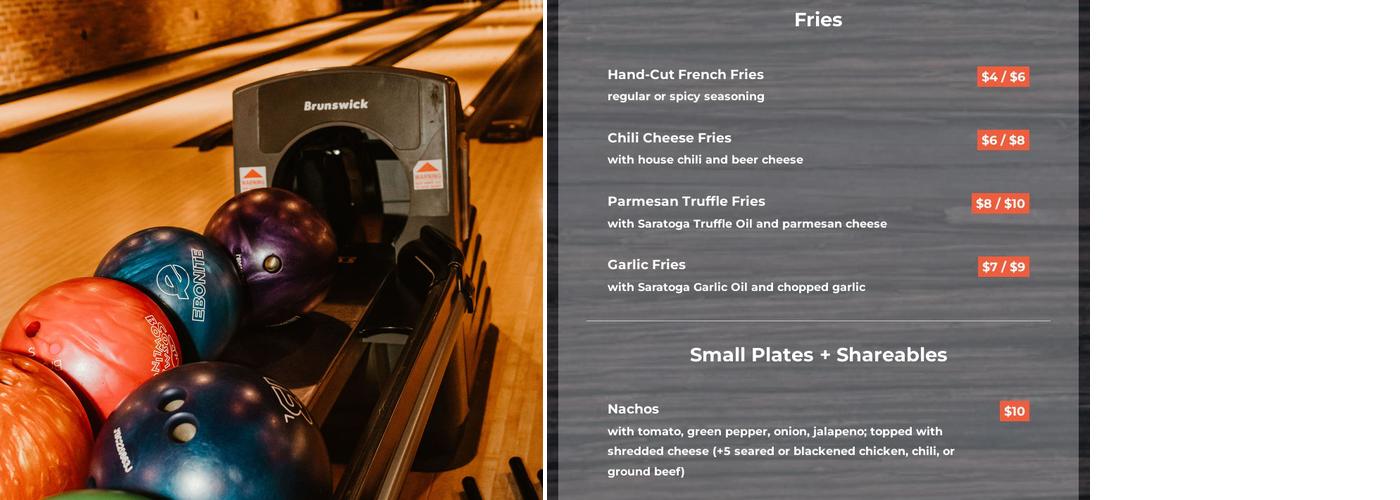 Big Z's at Lake Placid Lanes Menu