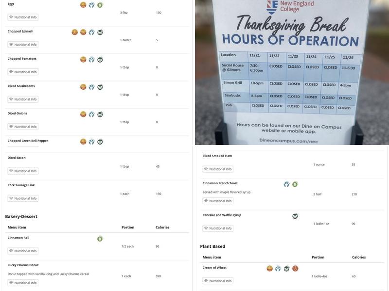 Gilmore Dining Hall Menu