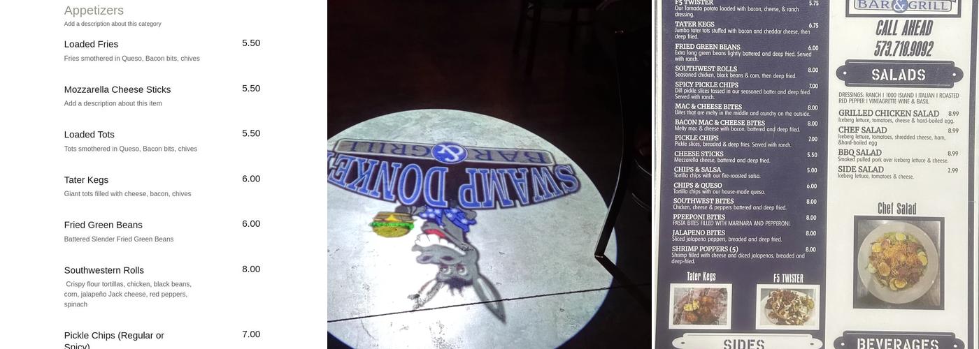 Swamp Donkey Bar & Grill Menu